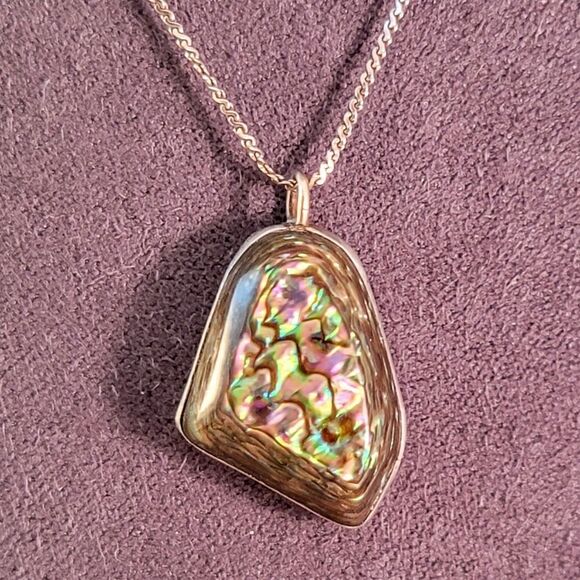 Vintage Artisan Abalone Freeform Sterling Pendant Necklace - Picture 3 of 7